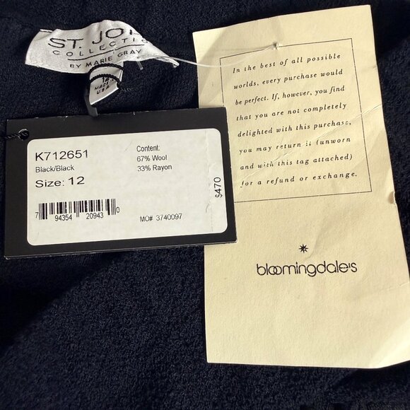 St. John Collection Skirt Womens 12 Black Wool Rayon Santana Knit Fringe Hem - Picture 6 of 7